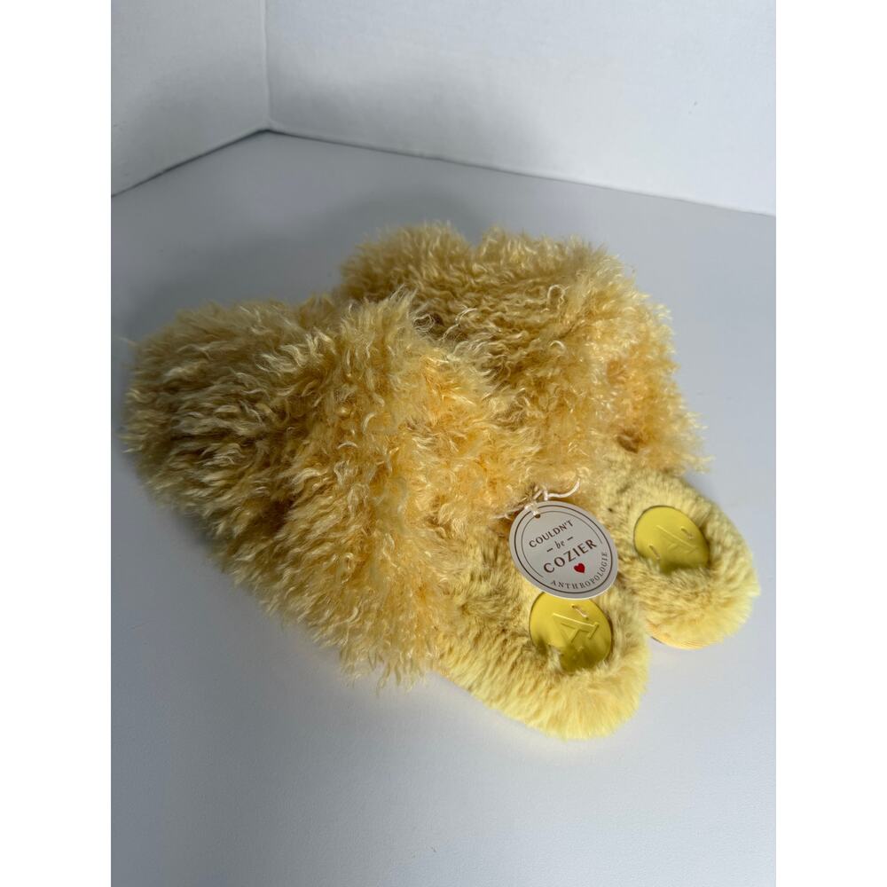 NEW Anthropologie Womens Fuzzy Yellow Slide Slippers Small/ Medium - Picture 7 of 7